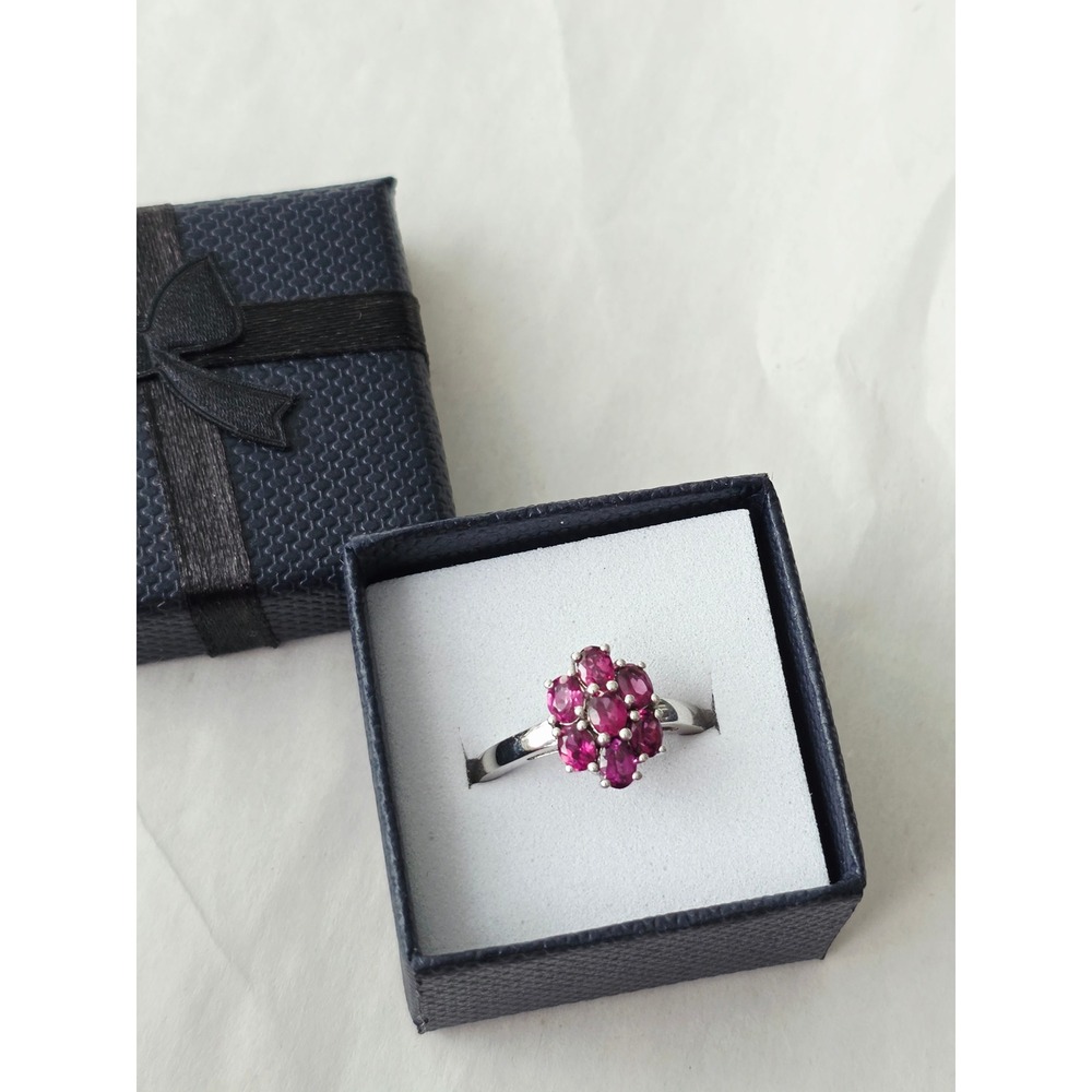 Sterling Silver Rhodolite Garnet Cluster Ring Size 7.25 January Birthstone Box